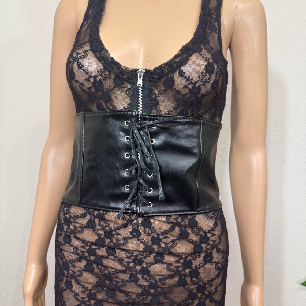 Black Faux Leather Corset New